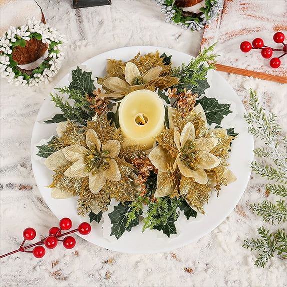 Vikakiooze Christmas Ornaments Needle Candlestick Wreath For Christmas Table Decoration Artificial Leaves Candle Ring Candlestick Garland Home Decor