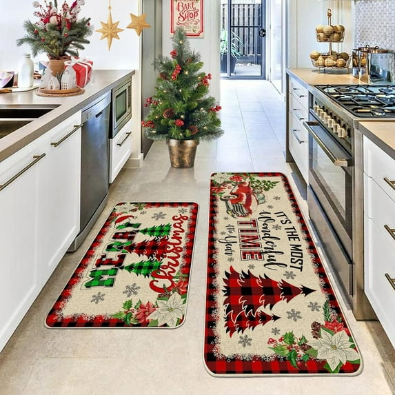 Vikakiooze Christmas Kitchen Mat Combo Set Christmas Foot Mats Holiday Decoration Floor Mats