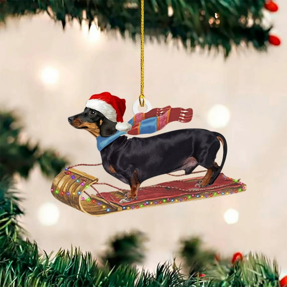 Vikakiooze Christmas Ornaments,Acrylic Christmas Tree Pendants Sausage Dog Hanging Ornaments, Dog Christmas Ornaments Craft Dog Decor For Home Winter Party, Christmas Decorations