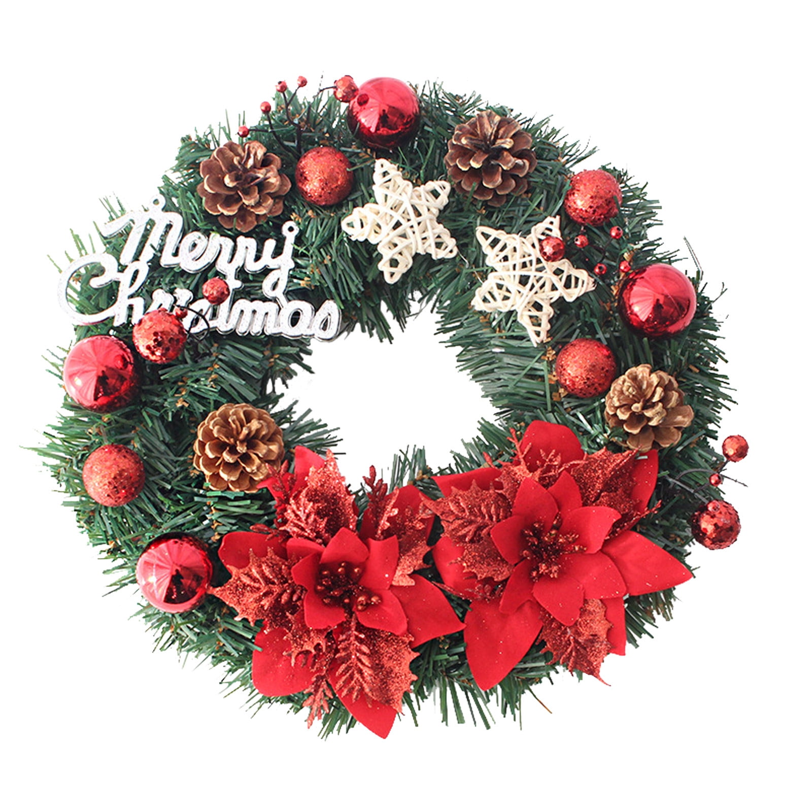 Vikakiooze Christmas Wreath With Balls And Plastic Flower, Christmas