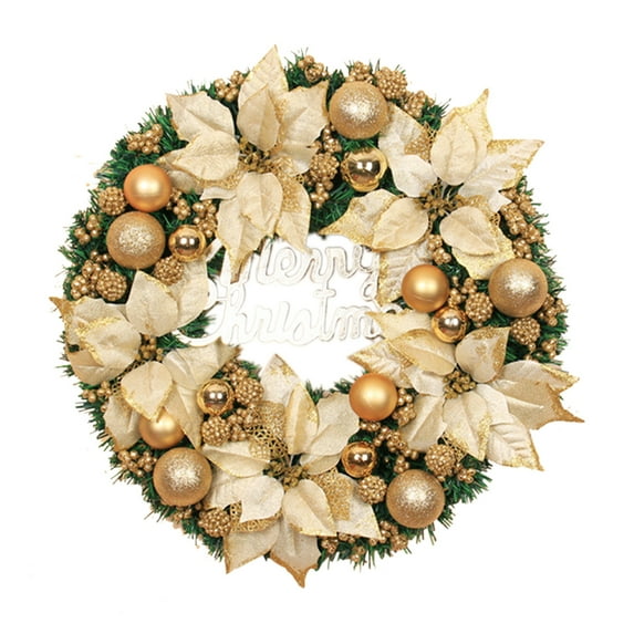 Vikakiooze Christmas Wreath With Balls And Plastic Flower, Christmas Garland Winter Holidays Home Front Door Decor