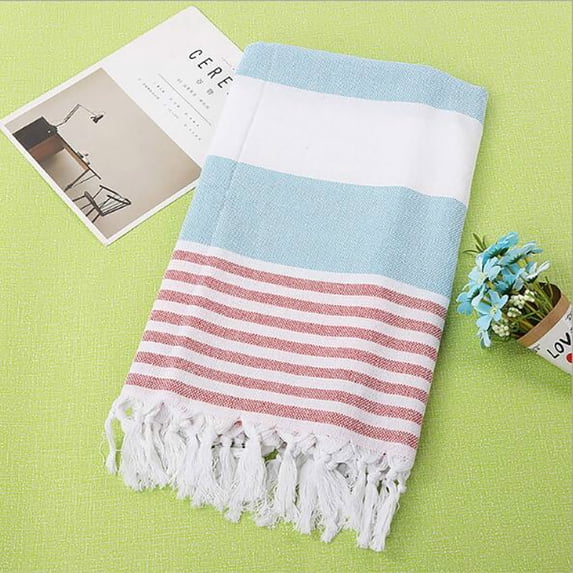 Vikakiooze Cotton Absorbent Large Size Bath Towel European And American Knitted Striped Fringed Turkish Sand