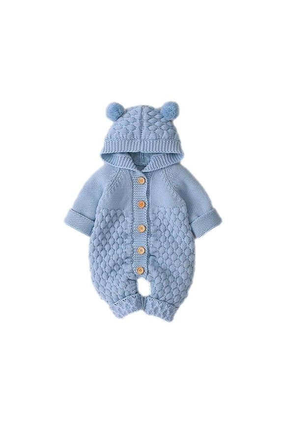 Cotton Baby Romper Newborn Baby Knitted Clothes Longsleeve Sweater Outfit for Boy and Girls with Warm Hat Set , 3-6 Months