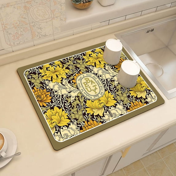 Vikakiooze Dish Drying Mats For Kitchen Counter,Diatomaceous Mat,Water-Absorbent Heat-Resistant Non-Slip Diatomite Mat,Water Absorption Pad For Home Kitchen Countertop