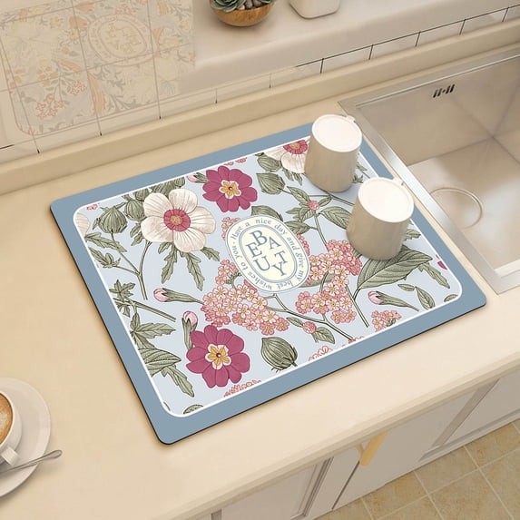 Vikakiooze Dish Drying Mats For Kitchen Counter,Diatomaceous Mat,Water-Absorbent Heat-Resistant Non-Slip Diatomite Mat,Water Absorption Pad For Home Kitchen Countertop