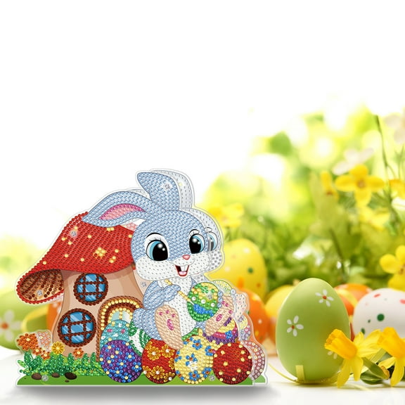 Vikakiooze Easter Decorations, Easter DIY 5D Diamond Art Painting Kits, Easter Rabbit Eggs Tabletop Decoration With LED String Light, Cute Diamond Paintings Orment For Easter Day