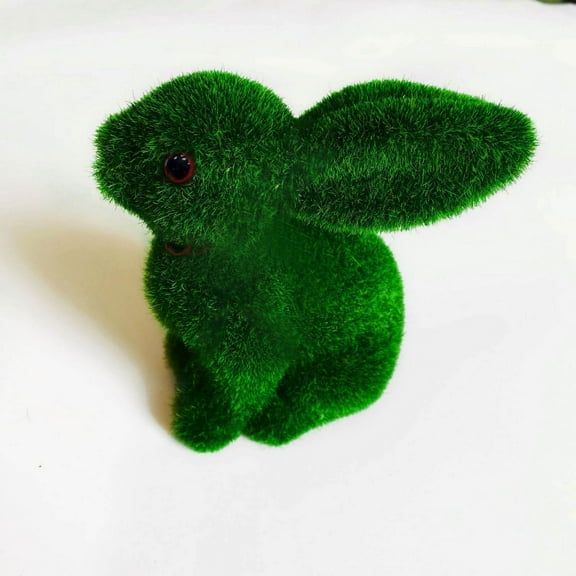 Vikakiooze Easter Decorations, Grass Rabbit Easter Furry Flocked Bunny Rabbit Miniatures Standing Moss Garden