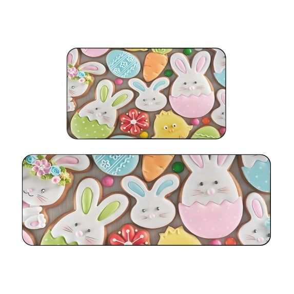Vikakiooze Easter Kitchen Decor, Easter Kitchen Rugs And Mats Set Of 2, Non Slip Door Mat Absorbent Bathroom Porch Mat, Spring Easter Decorations for The Home (40-60Cm + 40-120Cm)