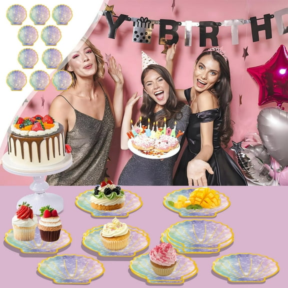 Vikakiooze Exquisite Holiday Party Colorful Shells Paper Dinner Plates Sea Series Shells Party Paper Plates Birthday Party Disposable Paper Plates 10pcs Set
