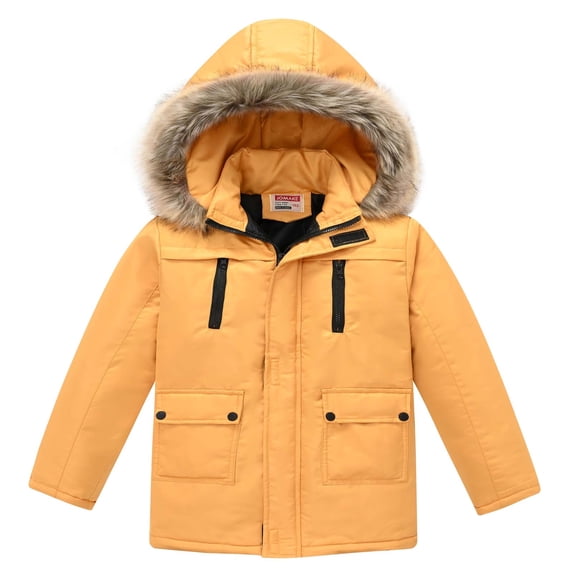 Vikakiooze Fall Winter Boys Jacket, Thick Thermal Jacket with Detachable Hood, Solid Color Comfortable Multipurpose Jacket