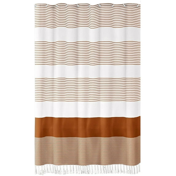 Vikakiooze Faux Linen Shower Curtain Waterproof Household Tassel Splicing Bathroom Curtains