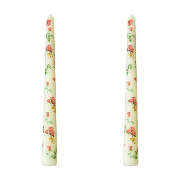 Vikakiooze Rose Printed Long Pole Candle Romantic Wedding Candlelight Dinner Decoration Tasteless Long Candle Stick Two Sets
