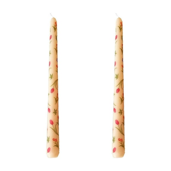 Vikakiooze Flower Printed Long Pole Candle Romantic Wedding Candlelight Dinner Decoration Tasteless Long Candle Stick Two Sets