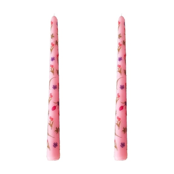 Vikakiooze Flower Printed Long Pole Candle Romantic Wedding Candlelight Dinner Decoration Tasteless Long Candle Stick Two Sets