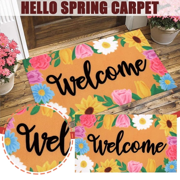 Vikakiooze Front Door Mat Welcome Mats, Welcoming Spring Decoration Door Mat Anti-Slip Bottom Indoor Outdoor Carpet
