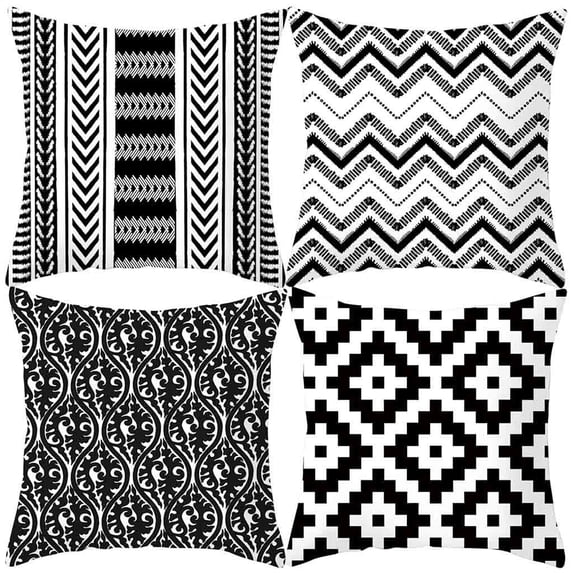 Vikakiooze Geometric Cushion Cover Black And White Polyester Throw Pillow Case 18''