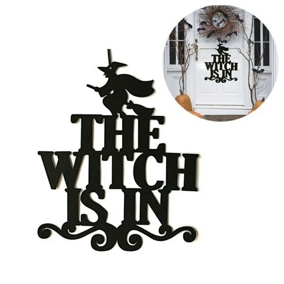 Vikakiooze Halloween Hanging Sign Decorations Non-Woven Trick Or Treat and The Witch is in front Door and Wall Decoration Indoor Outdoor Yard Haunted House Party Supplies,Halloween Decor