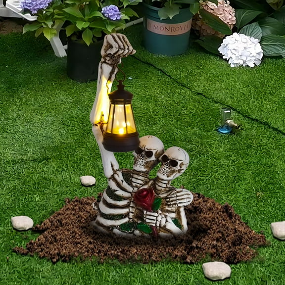 Vikakiooze Halloween Party Favors Skeleton Statue Couple Statue Outdoor Decor For Halloween With LED Lanterns For Halloween Yard Garden And Patio Decor White