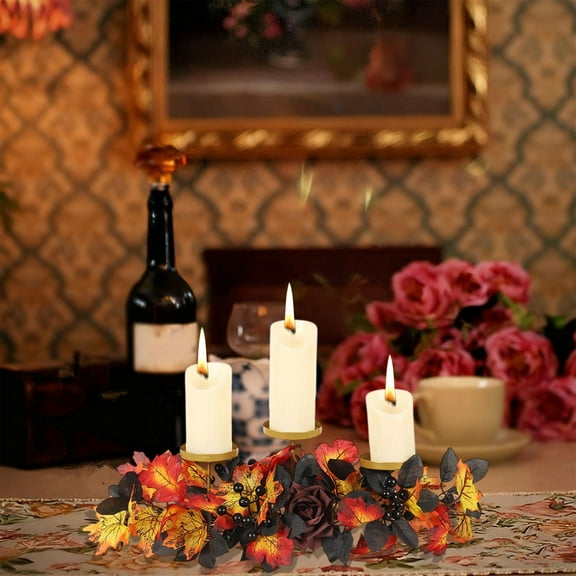 Vikakiooze Halloween Simulated Flowers Maple Leaf Candlestick Decoration Wreath Harvests Holiday Party Table Centerpieces