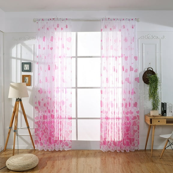 Vikakiooze Heart Shaped Curtain Tulle Window Treatment Voile Drape Valance 1 Panel Fabric