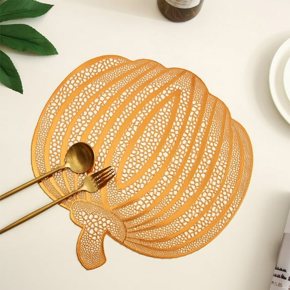 Vikakiooze Hollow Out PVC Pumpkin Western Style Mat With Hot Stamping Waterproof Non Slip And Heat Insulating Dining Table Mat