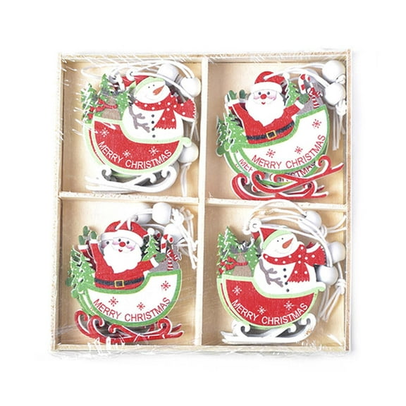 Vikakiooze Home Decor 12PC Set Of Christmas Ornaments Painted Wooden Angel Elk Christmas Tree Decoration Pendant DIY Ornaments