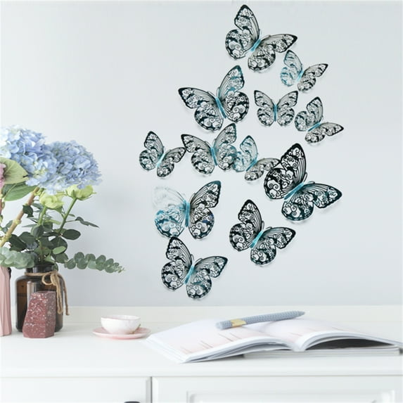 Vikakiooze Home Decor Clearance, 12PCS 3D Metal Texture Hollow Butterfly Wall Sticker