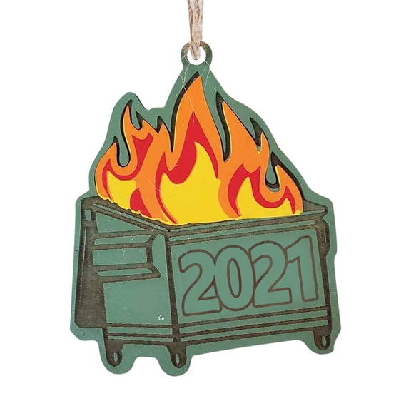 Vikakiooze Home Decor 2021 Dumpster Fire Christmas Ornament Christmas Tree Wooden Pendants