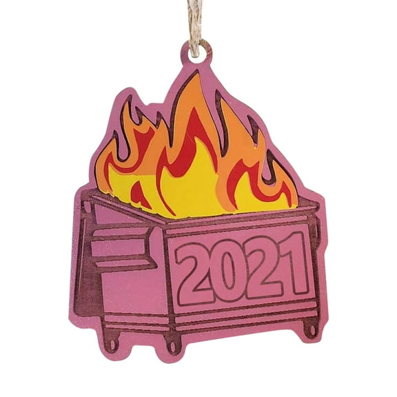 Vikakiooze Home Decor 2021 Dumpster Fire Christmas Ornament Christmas Tree Wooden Pendants