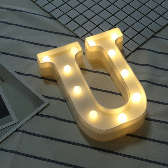 Vikakiooze Home Decor Alphabet LED Letter Lights Light Up White Plastic Letters Standing Hanging U
