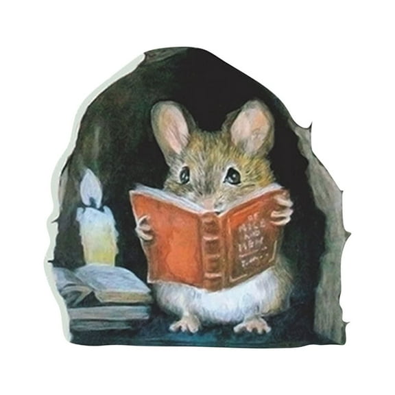 Vikakiooze Home Decor , Cartoon Cute Reading Under Candlelight Little Mouse Heart Paste Mouse Hole Home Wall Decoration Wall Sticker