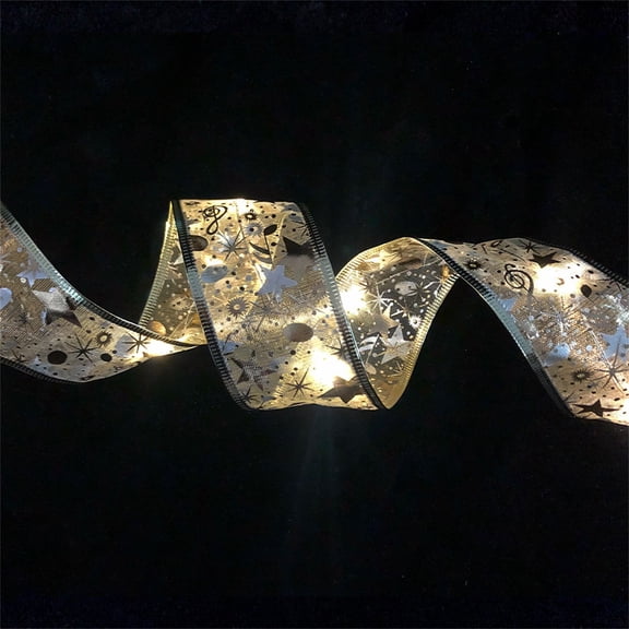 Vikakiooze Home Decor Christmas Decoration LED Ribbon Lights Christmas Tree Ornaments DIY Lace Bow String Lights Decoration