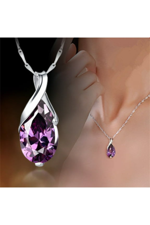 Home Decor Fashion Purple Crystal Ladies Necklace Angel Tears Pendant Feminine Jewelry Holiday Gift