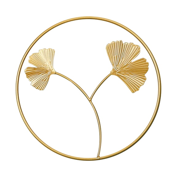 Vikakiooze Home Decor Nordic Living Room Light Luxury Gold Round Ginkgo Leaf Metal Wall Hanging