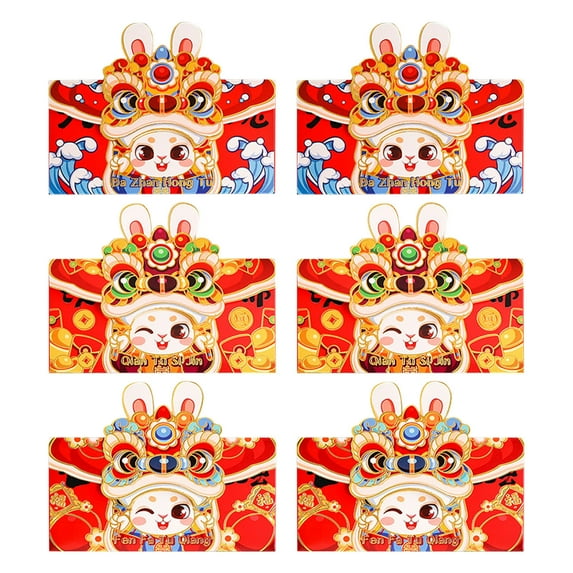 Vikakiooze Home Decor , Rabbit Year Red Bag Fashion Cartoon New Year Wedding Fold Red Bag, 6 Pieces