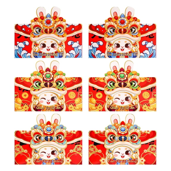 Vikakiooze Home Decor , Rabbit Year Red Bag Fashion Cartoon New Year Wedding Fold Red Bag, 6 Pieces