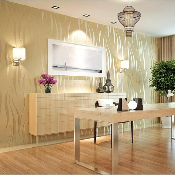 Vikakiooze Home Decor Silver 3D Non-woven Wave Stripe Embossed Wallpaper Rolls Living Room Decor 10m