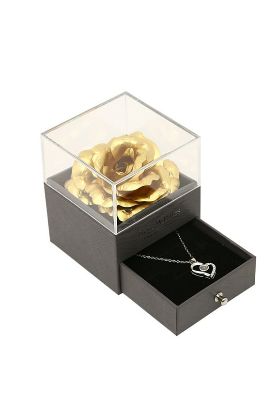 Home Decor , Simulation Rose With Love You Necklace In 100 Languages Gift Set For Valentine's Day
