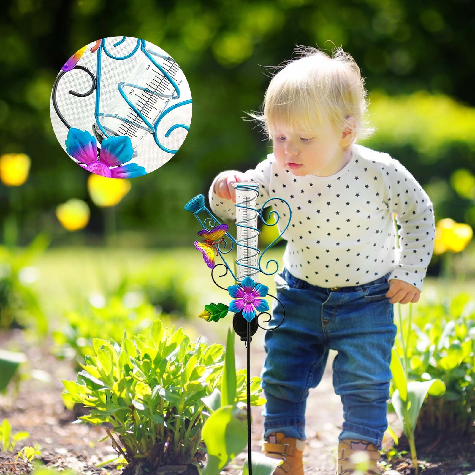 Vikakiooze Home Decor Under 5, Solar Pea Rain Gauge LED Outdoor Garden