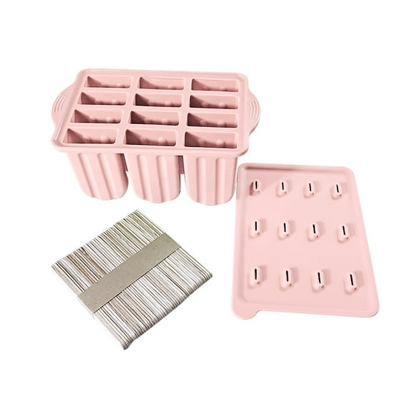 Vikakiooze Ice Maker, 12 Compartment Silicone Popsicle Moulds Easy Release Popsicle Maker Moulds