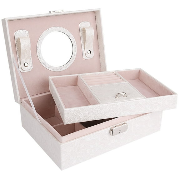 Vikakiooze Jewelry Box With Lock And Mirror Jewelry Organizer Storage Case With 2-Layers Display For Earrings Bracelets Rings Watches
