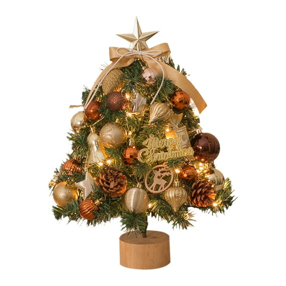 Vikakiooze Lighted Gift 17.7 Inch Mini Christmas Tree With LightsSmall Tabletop Flocked Christmas Tree With 30 LED Lights Cones And Wooden Base Xmas Decorations For Holiday Party Home Christmas Gifts