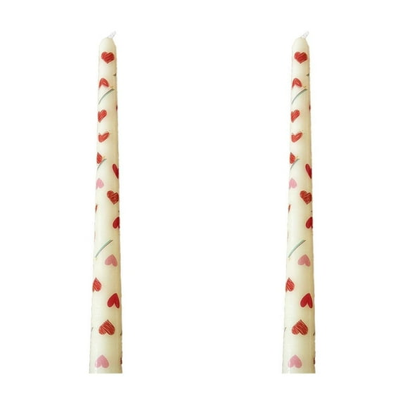 Vikakiooze Love Printed Long Pole Candle Romantic Wedding Candlelight Dinner Decoration Tasteless Long Candle Stick Two Sets