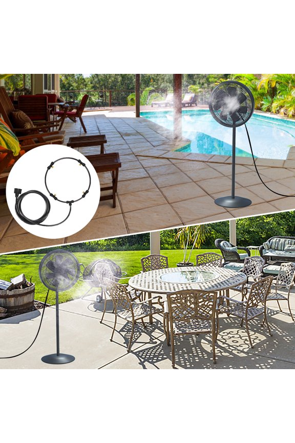 Nebulizer Machine Outdoor Misting Fan Cooler Water Coolings Patio Mist Garden 4 Nozzle 10m Pipe Length Ring Diameter 16 Inch