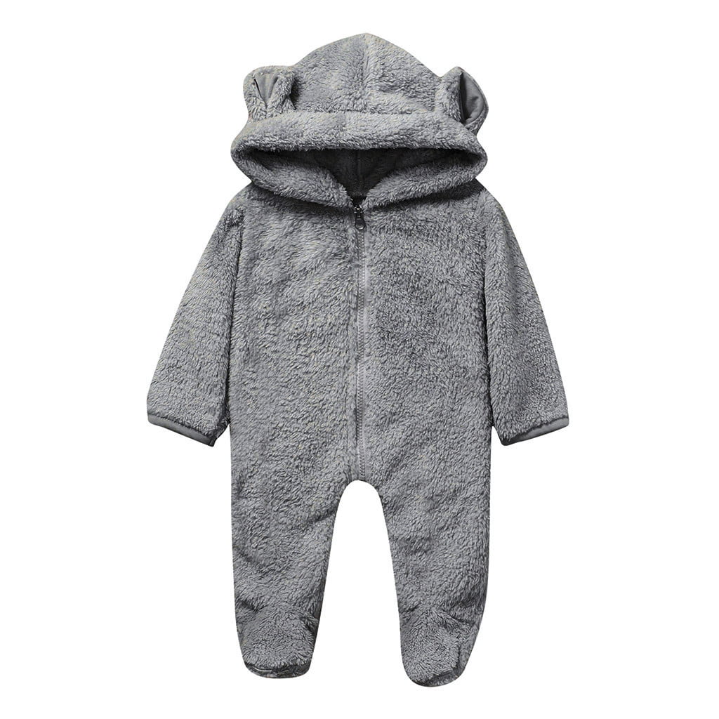 Vikakiooze Newborn Baby Boy Winter Fleece Jumpsuit Solid Hooded Romper ...