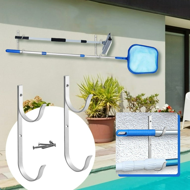 Vikakiooze Pool Pole Hanger 2pc Aluminium Holder Set Hooks For