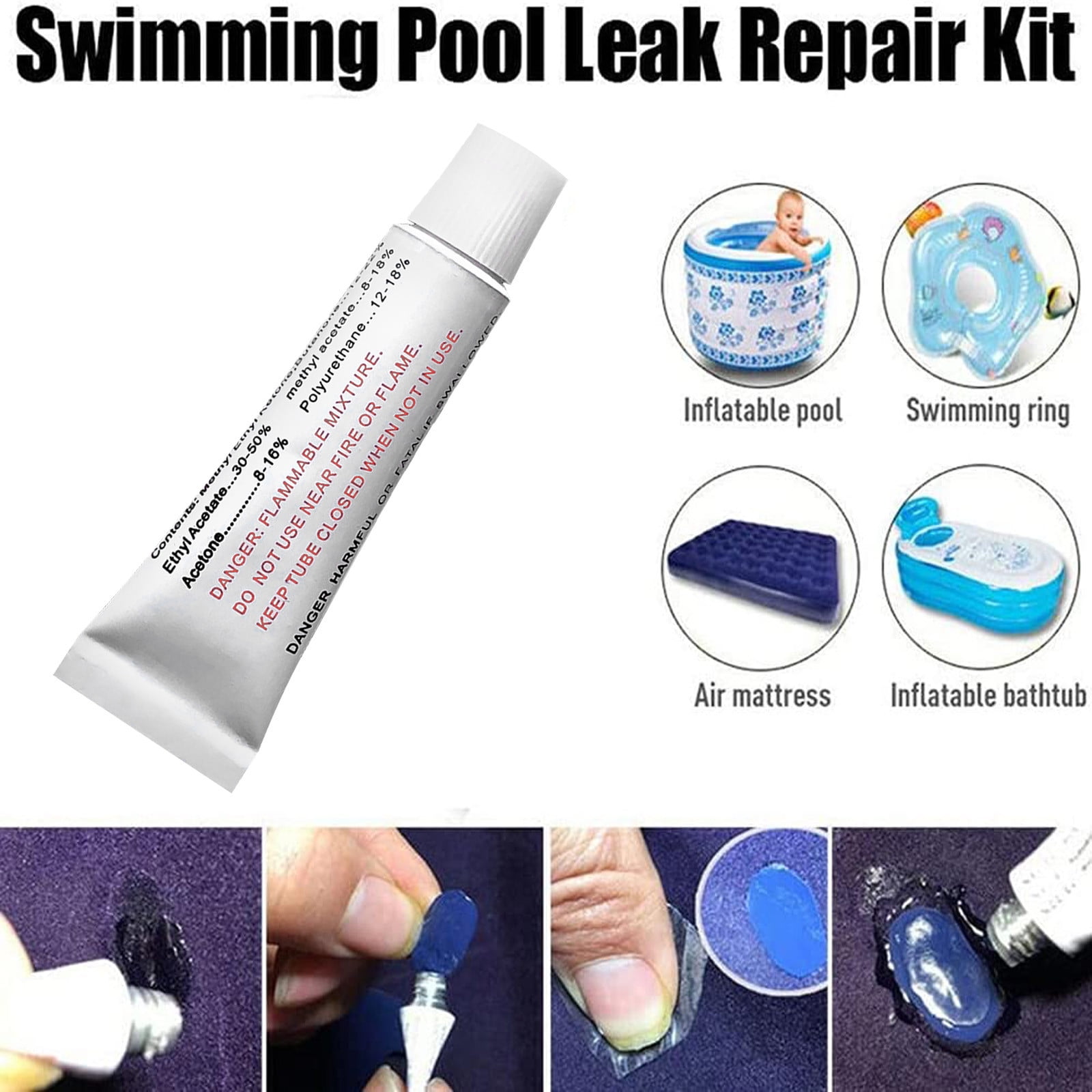 Vikakiooze Pool Puncture Repair Kit 1 Pack With 2 Patches For Pool And