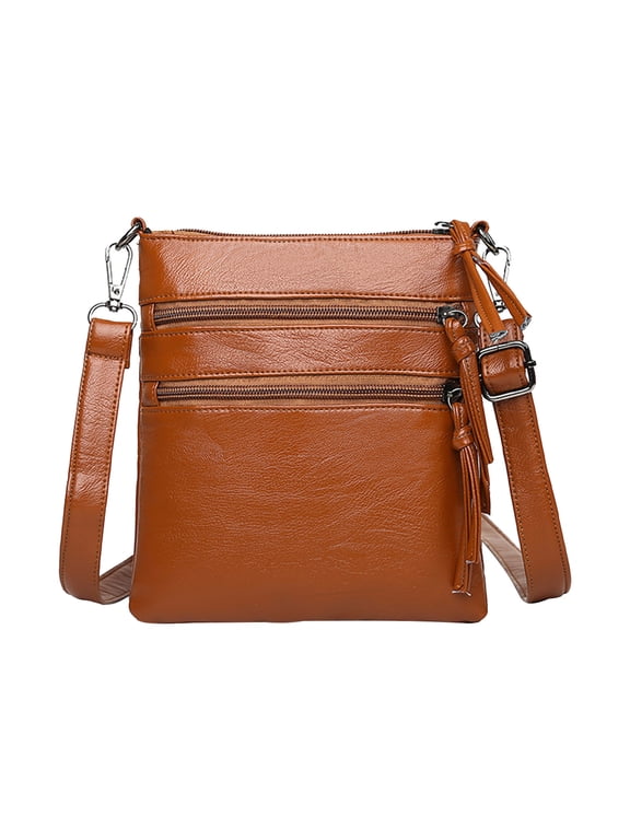 Women's Crossbody Bag, Medium Zipper Pocket Crossbody Strap, Soft Leather Women's Shoulder Bag
