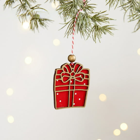 Vikakiooze Red Wooden Wood Chip Pendant Wooden Christmas Tree Ornaments Decoration Painted Scene Arrangement