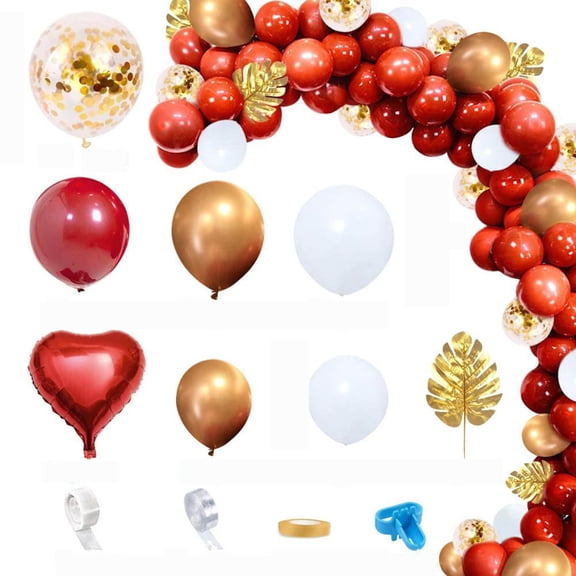 Vikakiooze Red and gold garland, red latex , white, gold metal confetti girl decoration,